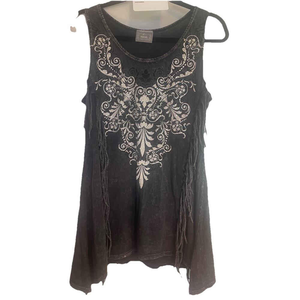 Vtg Vocal Women Tank Top L Rhinestone Asymmetrical Hem Fairy Grunge Y2K